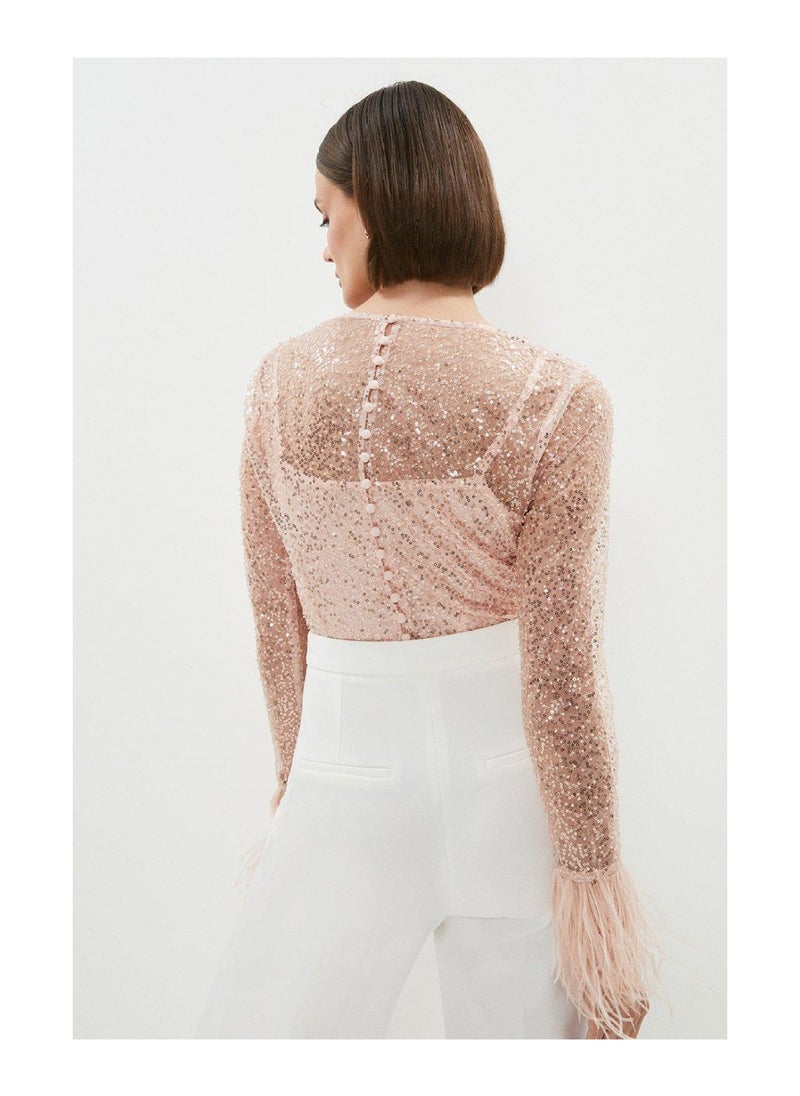 Coast - Feather Cuff Sequin Top - Image 1
