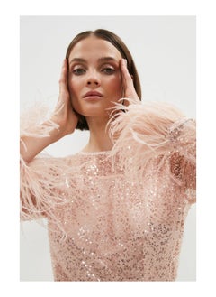 Feather Cuff Sequin Top