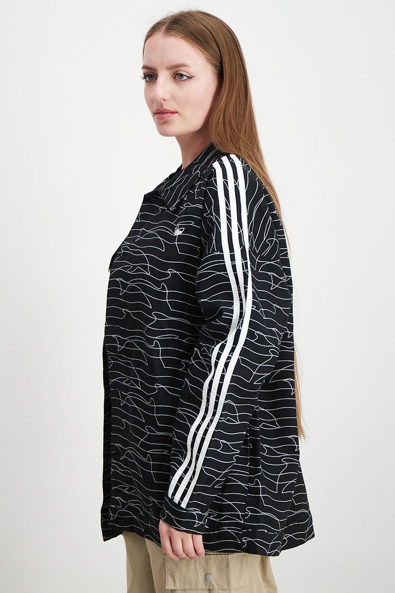 adidas Originals Women Stripe Denim Jacket, Black and White - Image 2