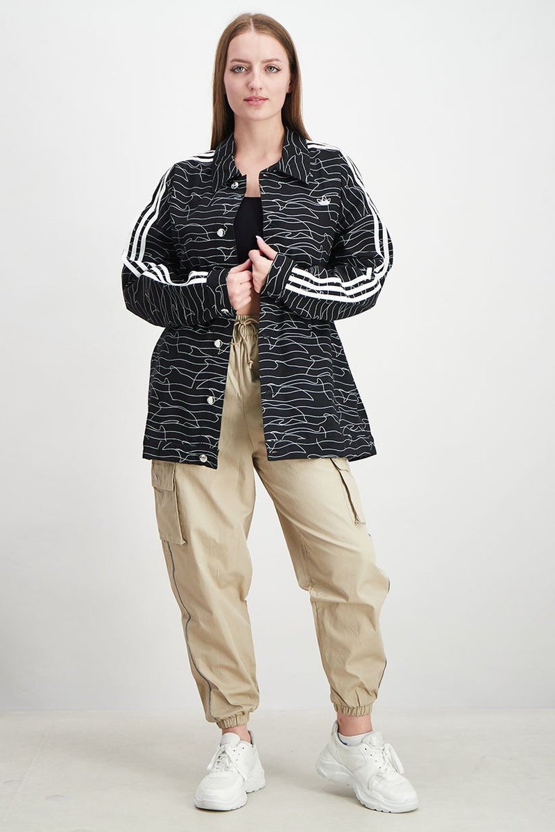 adidas Originals Women Stripe Denim Jacket, Black and White - Image 4