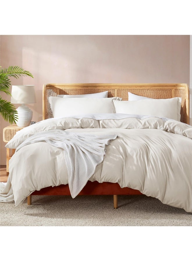 Nestl Off White Duvet Cover Queen Size - Soft Double Brushed Queen Duvet Cover Set, 3 Piece, with Button Closure, 1 Duvet Cover 90x90 inches and 2 Pillow Shams - Image 1