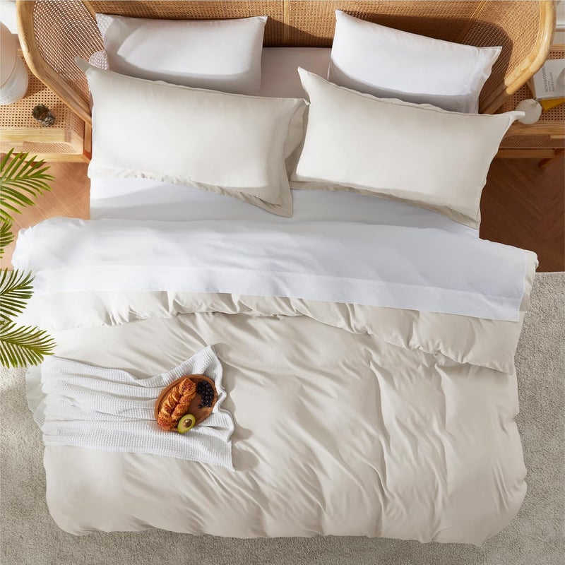 Nestl Off White Duvet Cover Queen Size - Soft Double Brushed Queen Duvet Cover Set, 3 Piece, with Button Closure, 1 Duvet Cover 90x90 inches and 2 Pillow Shams - Image 5