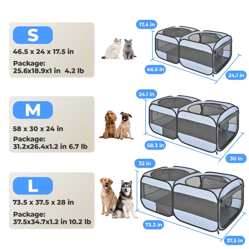 EighteenTek 2-in-1 Dog Playpen, 58''Pop Up Cat Puppy Pet Playpen Indoor/Outdoor Cats Enclosed, Cat Dog Tent Crate Cage Kennel, Portable Playpen for Kitten, Small Animals Play Pen(No Divider, Unified Space) - Image 2