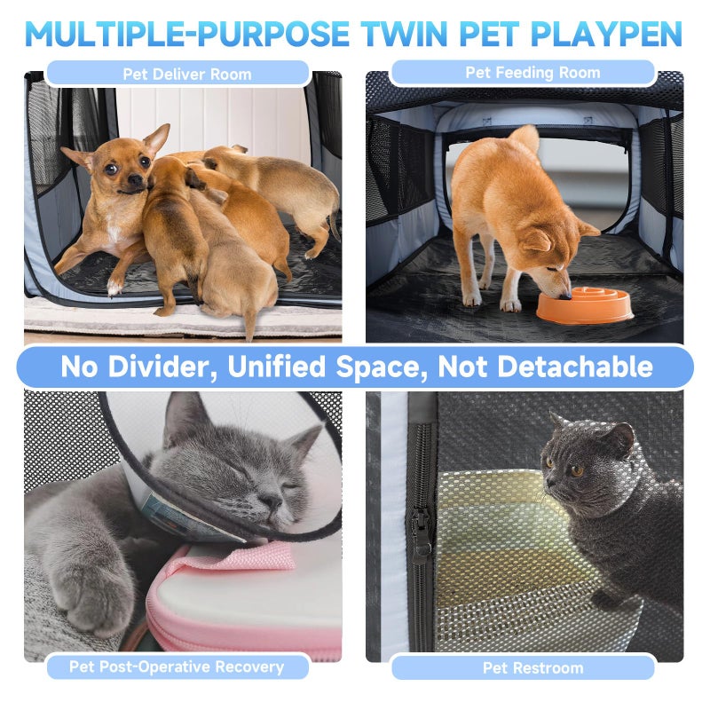 EighteenTek 2-in-1 Dog Playpen, 58''Pop Up Cat Puppy Pet Playpen Indoor/Outdoor Cats Enclosed, Cat Dog Tent Crate Cage Kennel, Portable Playpen for Kitten, Small Animals Play Pen(No Divider, Unified Space) - Image 4