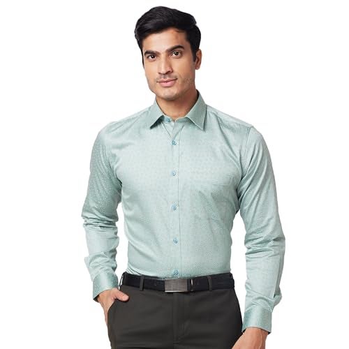 Raymond Men Slim Fit Self Design Medium Petrol Shirt (Size: 39)-Rmsx12832-P3, Green - Image 1