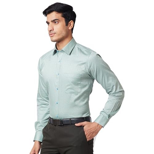 Raymond Men Slim Fit Self Design Medium Petrol Shirt (Size: 39)-Rmsx12832-P3, Green - Image 3