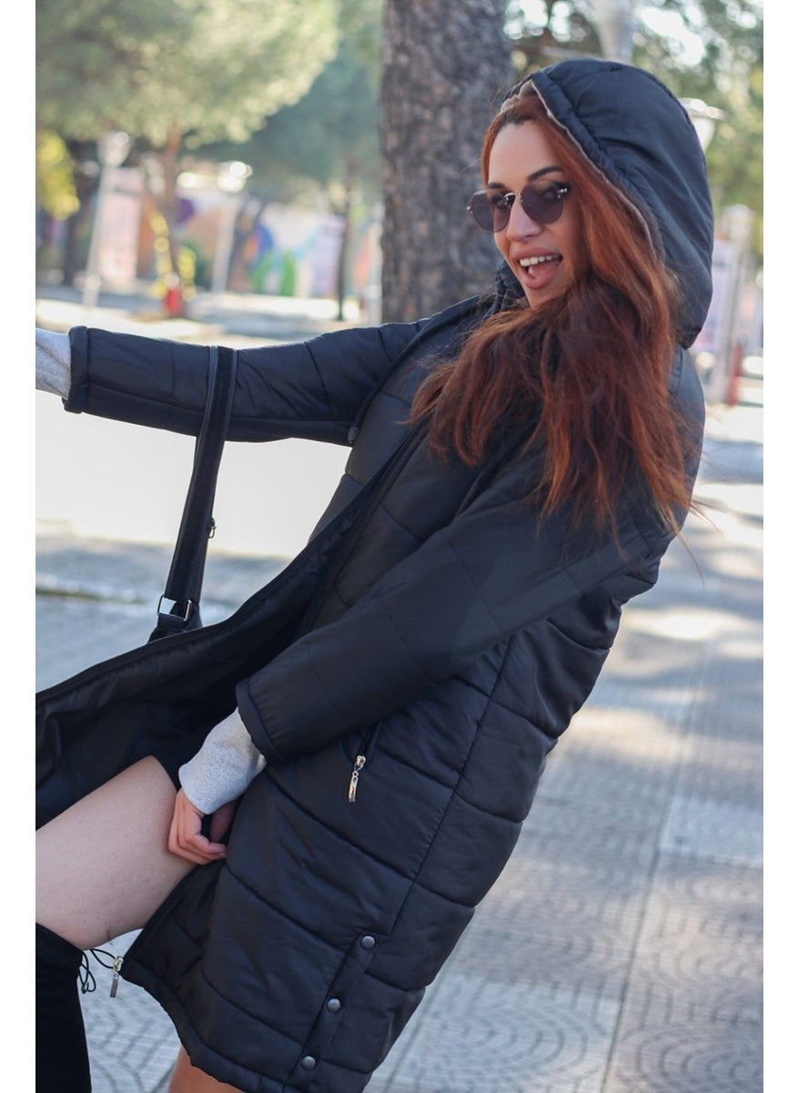 Barbora Winter Hooded Long Women's Puffer Coat TR805BLACK  - Image 2