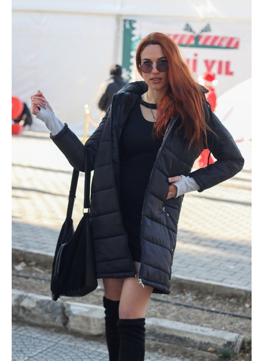 Barbora Winter Hooded Long Women's Puffer Coat TR805BLACK  - Image 1
