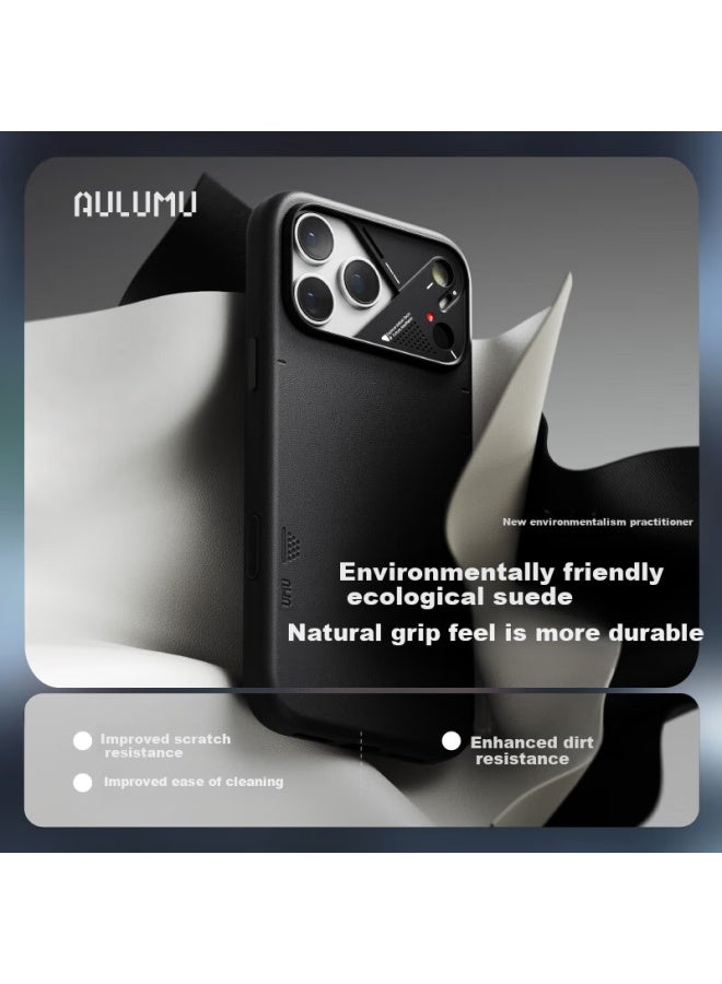Aulumu Compatible With Apple Iphone 17 Pro Max, Simple Leather Magnetic Full-coverage Phone Case, Magsafe Heat Dissipation Protective Case, Black - Image 1