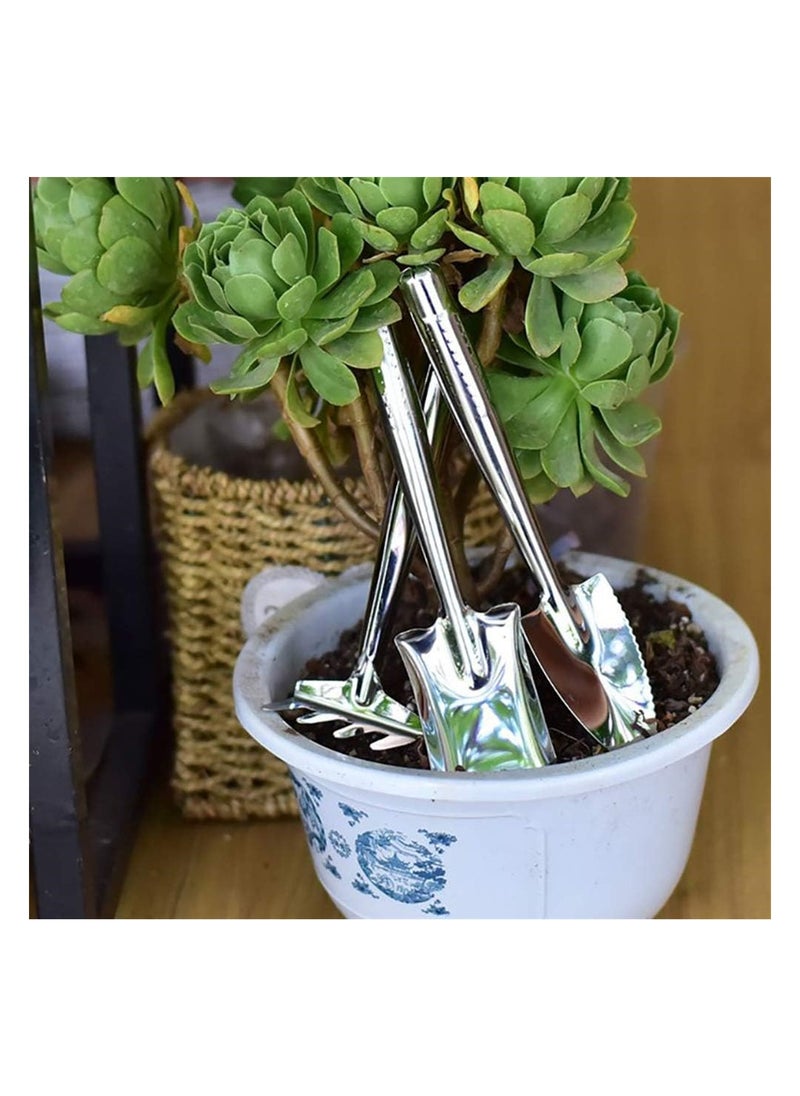 SYOSI Mini Gardening Plant Pot Tools 3 Pack Stainless Steel Small Handheld Shovel Spade Rake Gardening Work Set Kids Toy Gifts for Succulent Cactus Herbs Indoor Miniature Plants  - Image 5