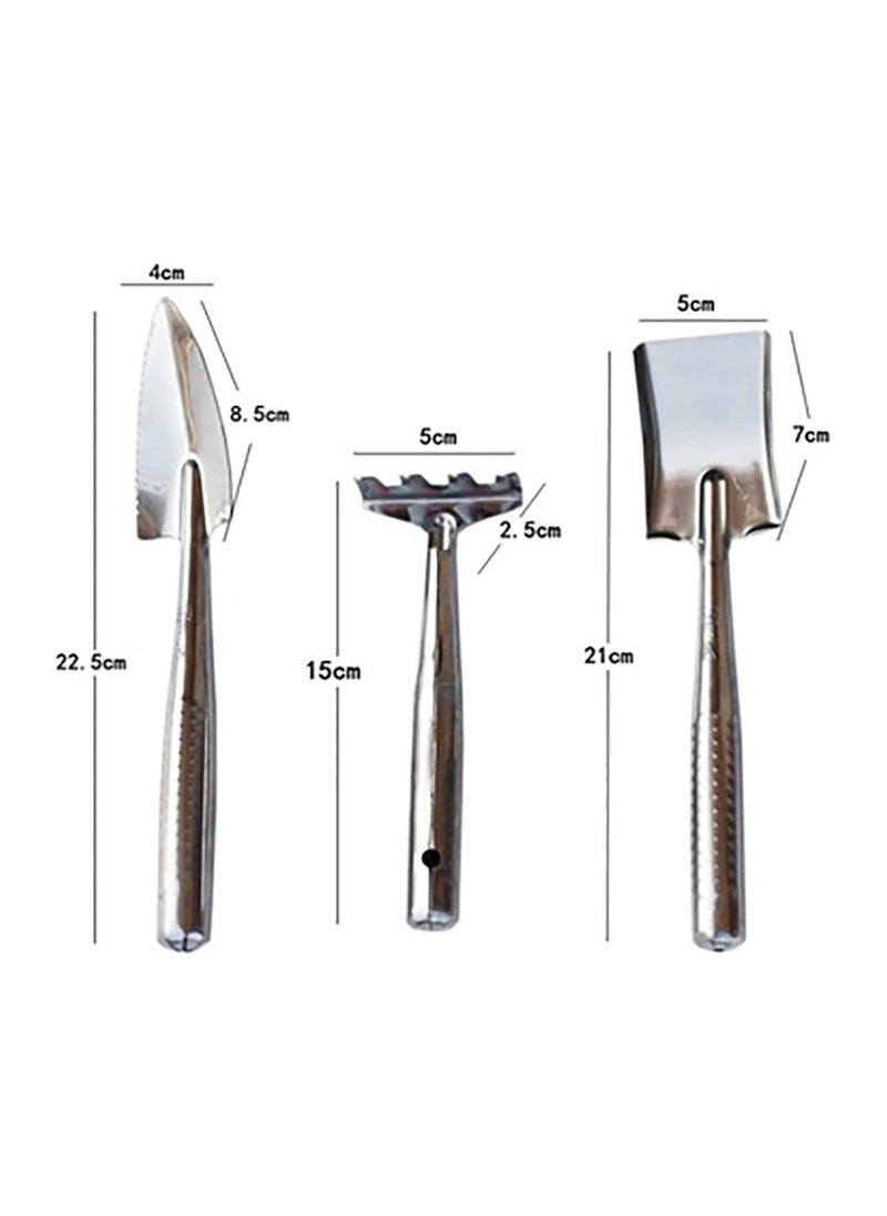 SYOSI Mini Gardening Plant Pot Tools 3 Pack Stainless Steel Small Handheld Shovel Spade Rake Gardening Work Set Kids Toy Gifts for Succulent Cactus Herbs Indoor Miniature Plants  - Image 2