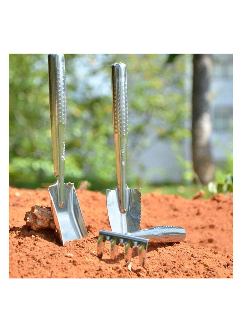SYOSI Mini Gardening Plant Pot Tools 3 Pack Stainless Steel Small Handheld Shovel Spade Rake Gardening Work Set Kids Toy Gifts for Succulent Cactus Herbs Indoor Miniature Plants  - Image 3