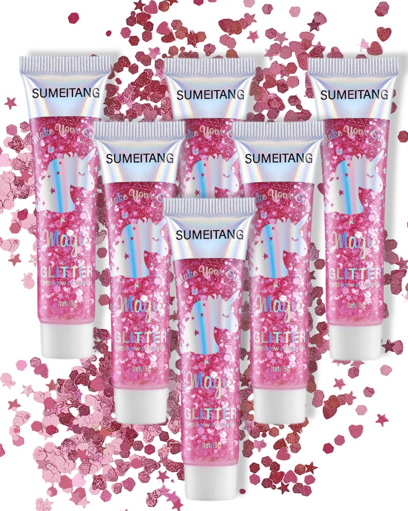 SUMEITANG 6PCS Pink Face Body Glitter Gelï¼ŒMermaid Holographic Sequins Chunky Glitter Paint for Party Singer Concerts Music Festival Rave Accessories for Girls Women Face Body Hair Sparkling Makeup - Image 1