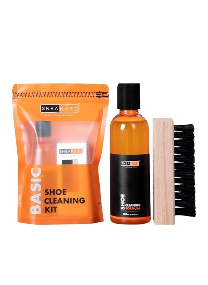 SNEAKARE - SNEAKARE Basic Shoe Cleaning Kit 100 ml Shoe Cleaner & 1 Medium Bristle Shoe Cleaner Brush, White Shoe Cleaning Kit, Shoe Cleaner Kit For Sneakers, Sports Shoe Cleaner Foam Spray - Image 1