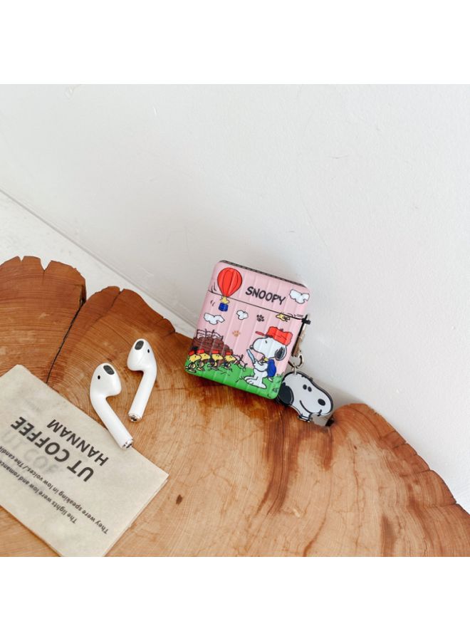 Snoopy Printed Case Cover With Carabiner For Apple AirPods 1/2 Pink/Green/White - Image 2