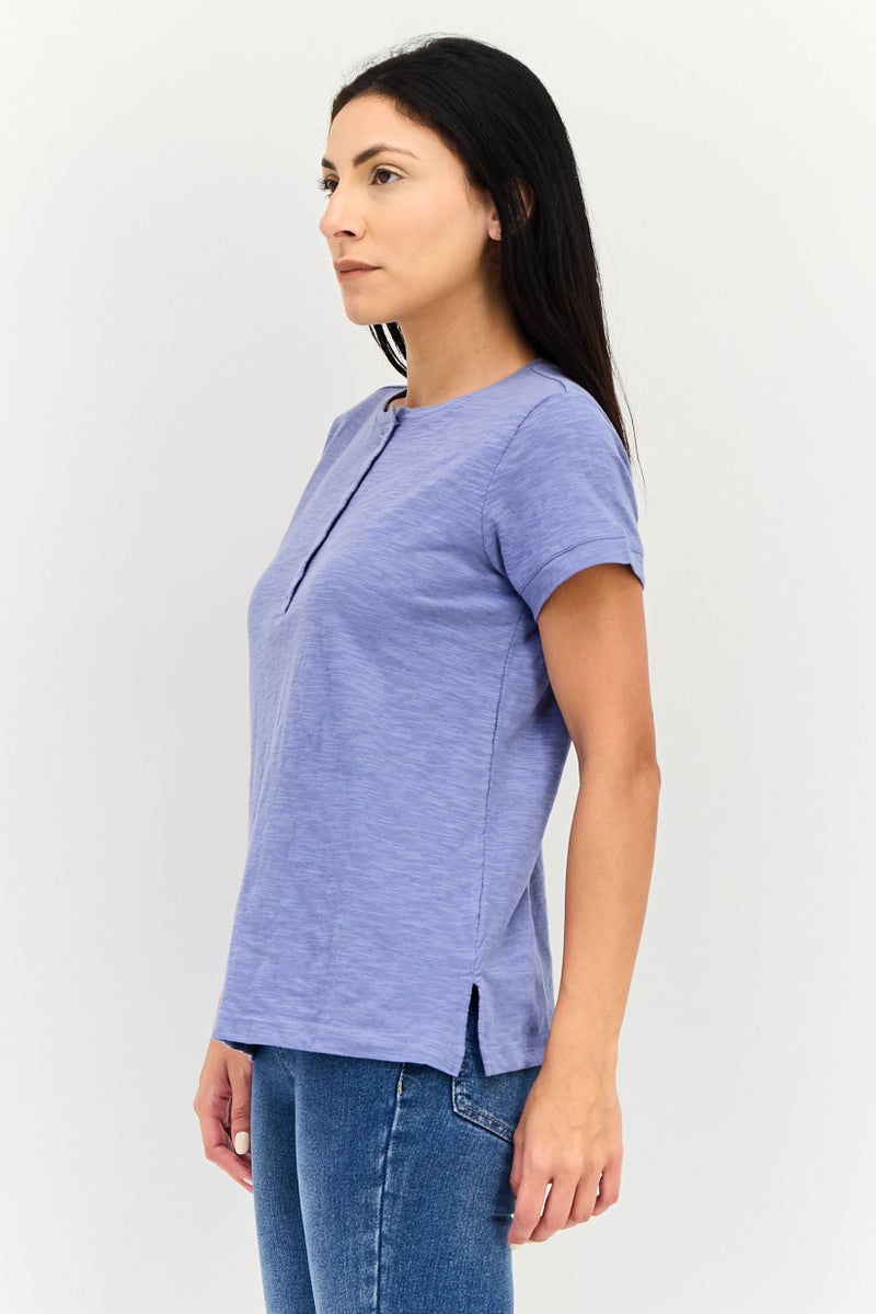 NINE WEST Women Henley Neck Short Sleeve Heather T-Shirt, Slate Blue - Image 2