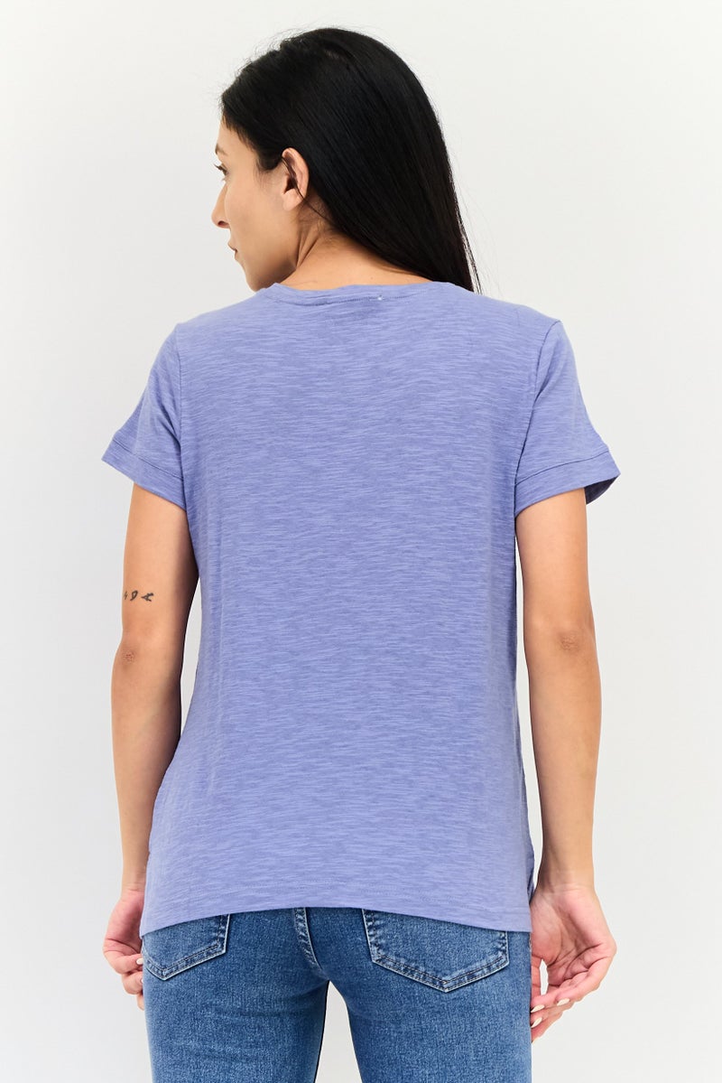 NINE WEST Women Henley Neck Short Sleeve Heather T-Shirt, Slate Blue - Image 3
