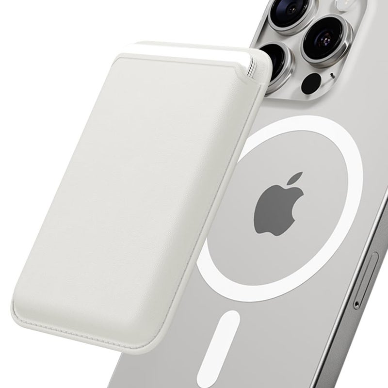 Sinjimoru Magnetic Card Wallet, Premium Vegan Leather Phone Wallet for MagSafe 3-Card Holder Compatible with iPhone 17 Pro Max Air 16 15 14 13 Series. M-Viica Basic White - Image 1