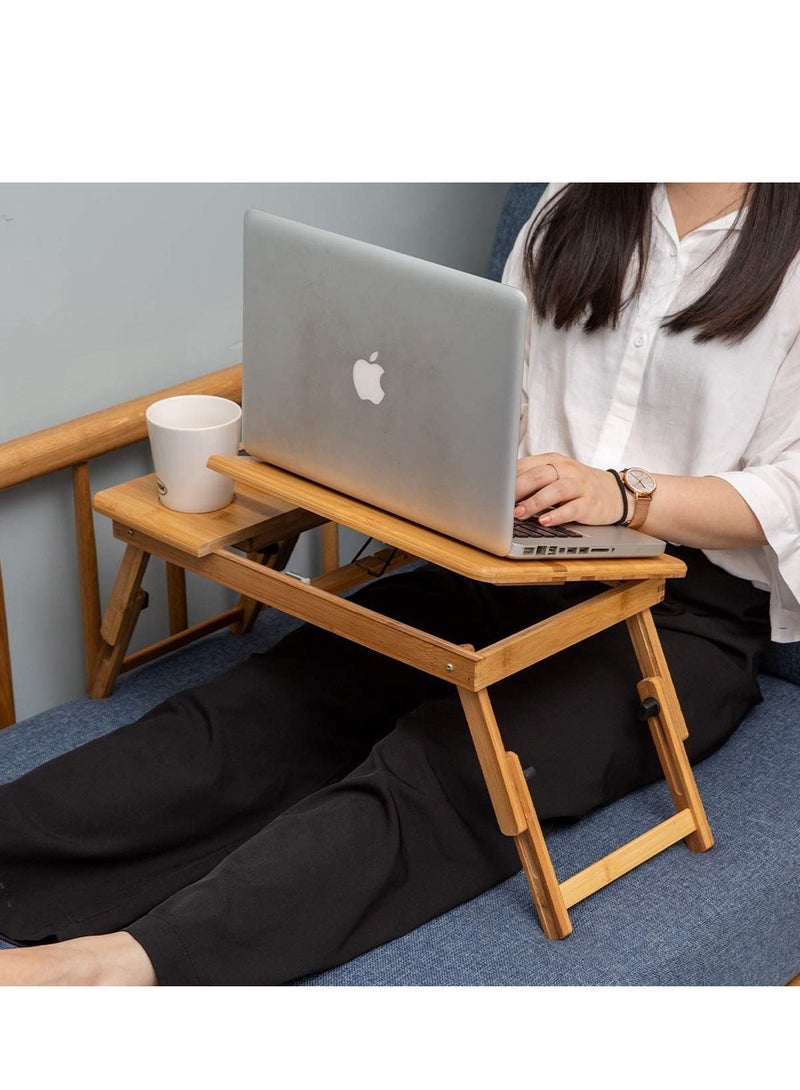 LINGWEI Bamboo Foldable Laptop Table with Drawer Beige 58x25x17.7cm - Image 3