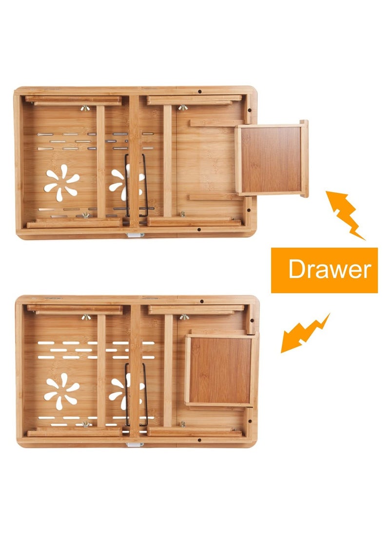 LINGWEI Bamboo Foldable Laptop Table with Drawer Beige 58x25x17.7cm - Image 5