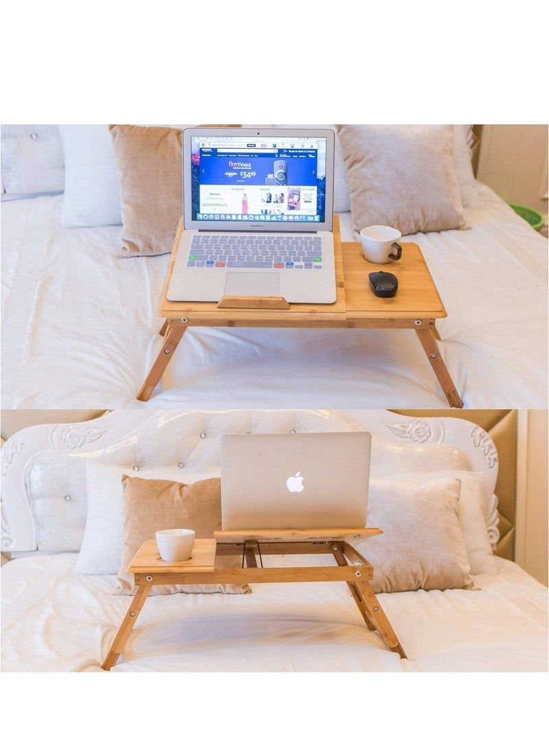 LINGWEI Bamboo Foldable Laptop Table with Drawer Beige 58x25x17.7cm - Image 4