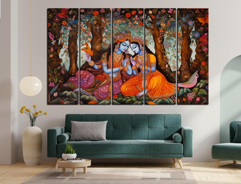 CN RETAILS Multiple Frames, Beautiful Wall art Radha krishna Painting for home decor Living Room, Bedroom, Office, Hotels, Wooden Framed Digital Painting (50inch x 30inch) mf318 (Desing-5) - Image 5