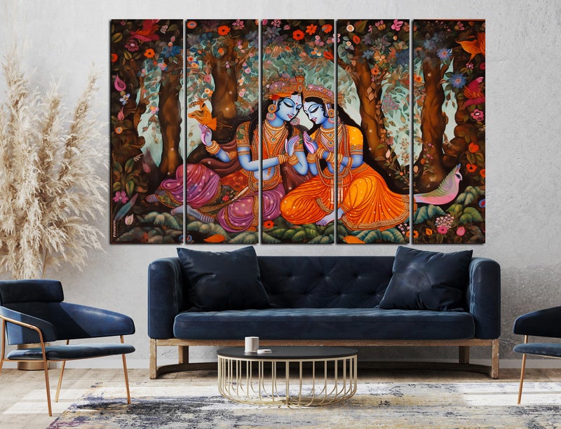 CN RETAILS Multiple Frames, Beautiful Wall art Radha krishna Painting for home decor Living Room, Bedroom, Office, Hotels, Wooden Framed Digital Painting (50inch x 30inch) mf318 (Desing-5) - Image 2