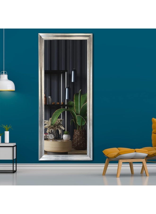 Full Length Mirror 174x74 cm with Elegant Silver PVC Frame | Wall Mounted & Floor Standing Dressing Mirror | Large Bedroom Mirror for Dressing Room, Living Room & Hallway | Modern Decorative Mirror - Image 1