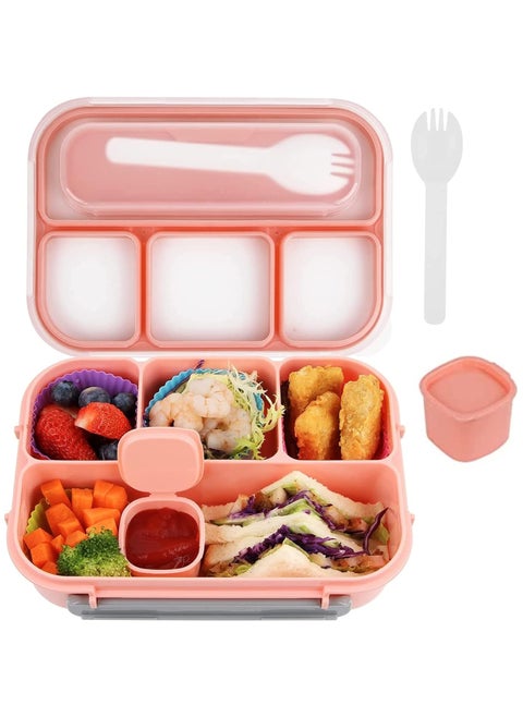 Lunch Box for Kids, 4 Compartment Bento Box with Cutlery and Sauce Box, Lunch Containers for Adults/Kids/Toddler, BPA Free, 1300ML (Pink)