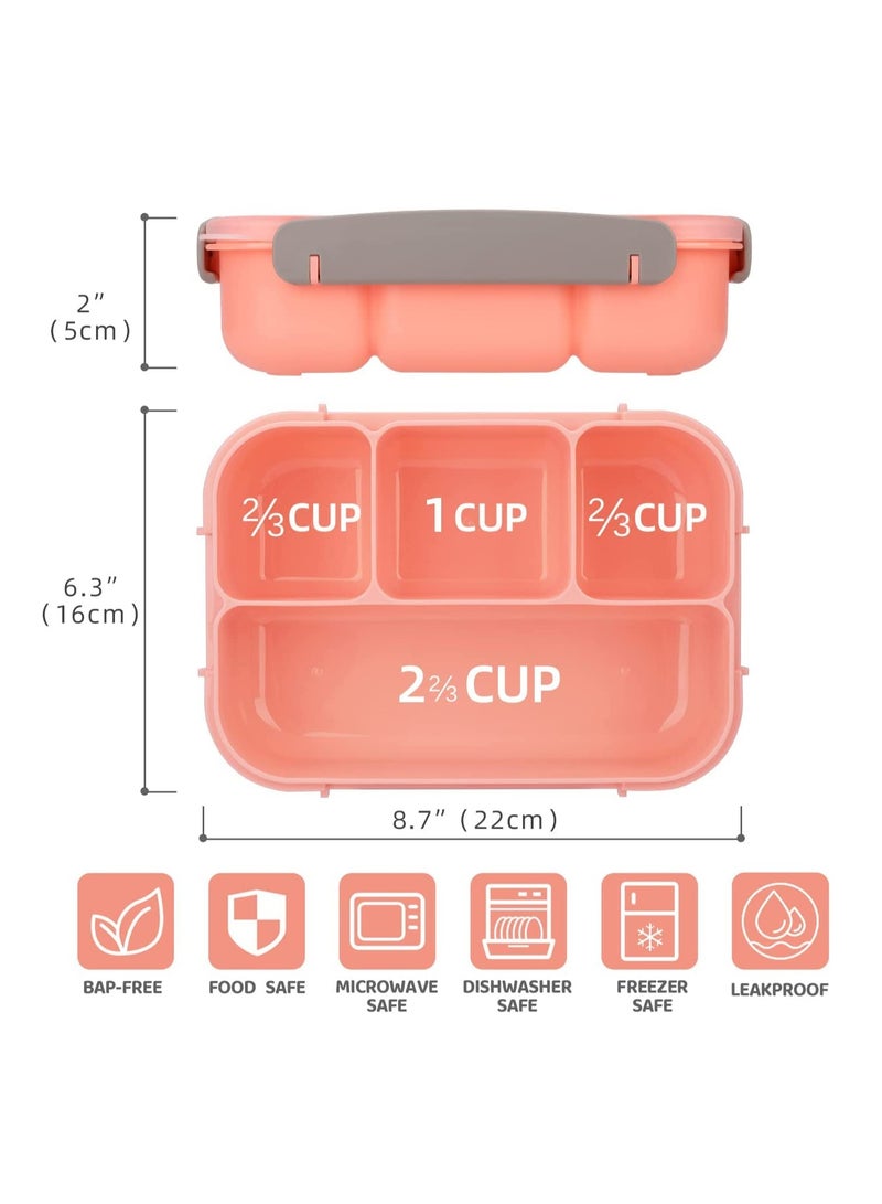 Arabest Lunch Box for Kids, 4 Compartment Bento Box with Cutlery and Sauce Box, Lunch Containers for Adults/Kids/Toddler, BPA Free, 1300ML (Pink) - Image 4