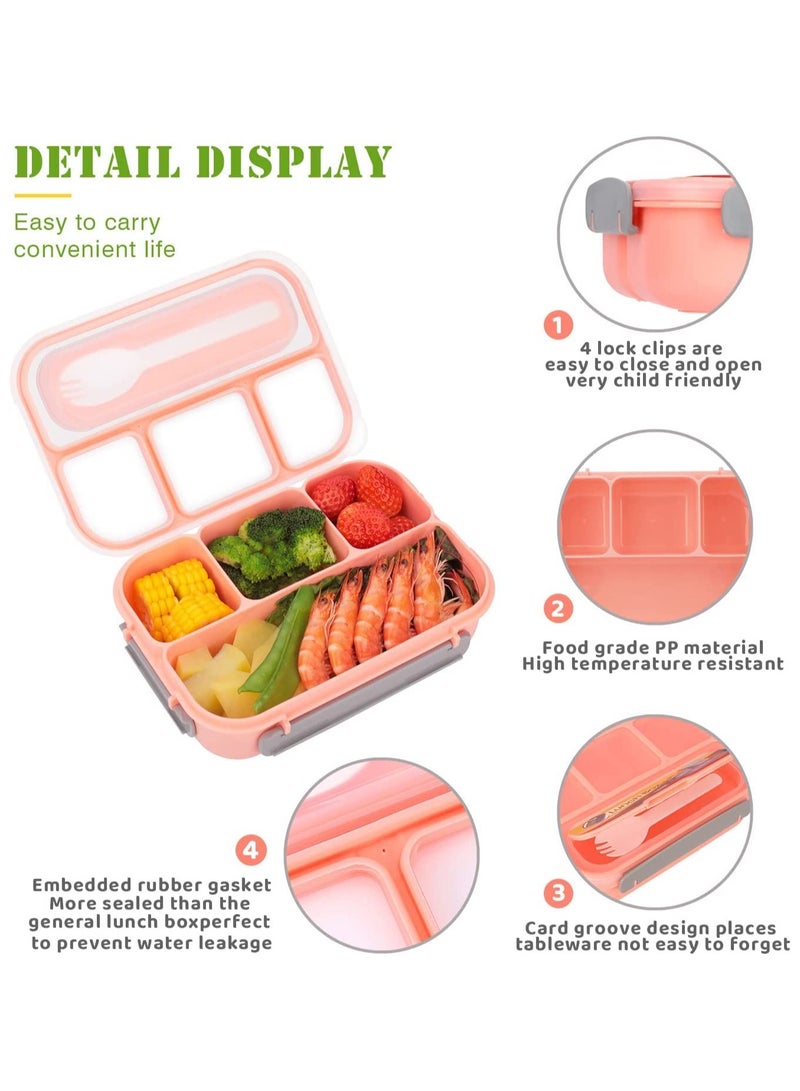 Arabest Lunch Box for Kids, 4 Compartment Bento Box with Cutlery and Sauce Box, Lunch Containers for Adults/Kids/Toddler, BPA Free, 1300ML (Pink) - Image 2