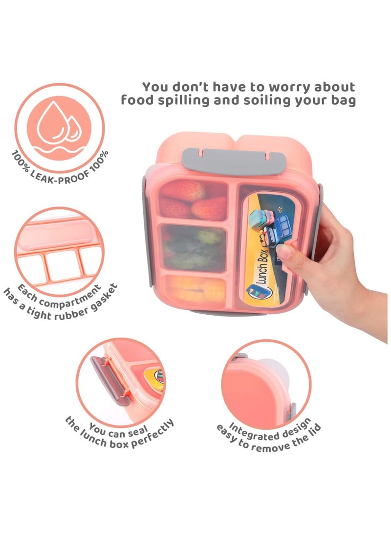Arabest Lunch Box for Kids, 4 Compartment Bento Box with Cutlery and Sauce Box, Lunch Containers for Adults/Kids/Toddler, BPA Free, 1300ML (Pink) - Image 3
