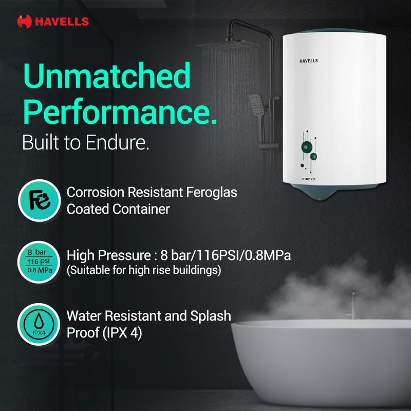 Havells Havells Monza 10 Litre Storage Water Heater Geyser Faster heating Glass Coated Anti Rust Tank Heavy Duty Heating Element Warranty 5 Year on Tank High Rise Compatible  - Image 2