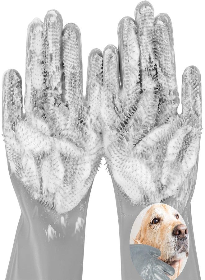 AKEISHE Dog Washing Gloves for Shedding & Bathing - 5-Finger Deshedding & Massage Gloves for Dogs & Cats, Reusable Heat-Resistant Silicone Brush Gloves, Gentle Hair Removal & Bathing Aid (Pair) (Grey) - Image 1