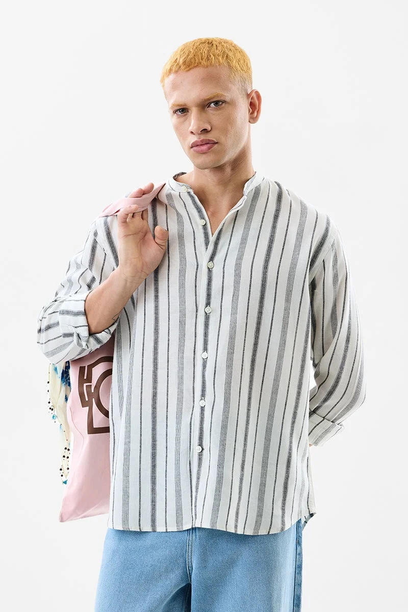 SNITCH Off White Striped Long Sleeve Regular Fit Shirt