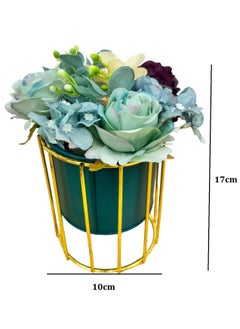 Home Elements HOME ELEMENTS Tabletop Artificial Flowers in Metal Frame Vase for Home Decor Centre Table Showpiece Artificial Flower Blue Pots for Living Room Office New Home Decoration Gift - 10x17cm  - Image 3