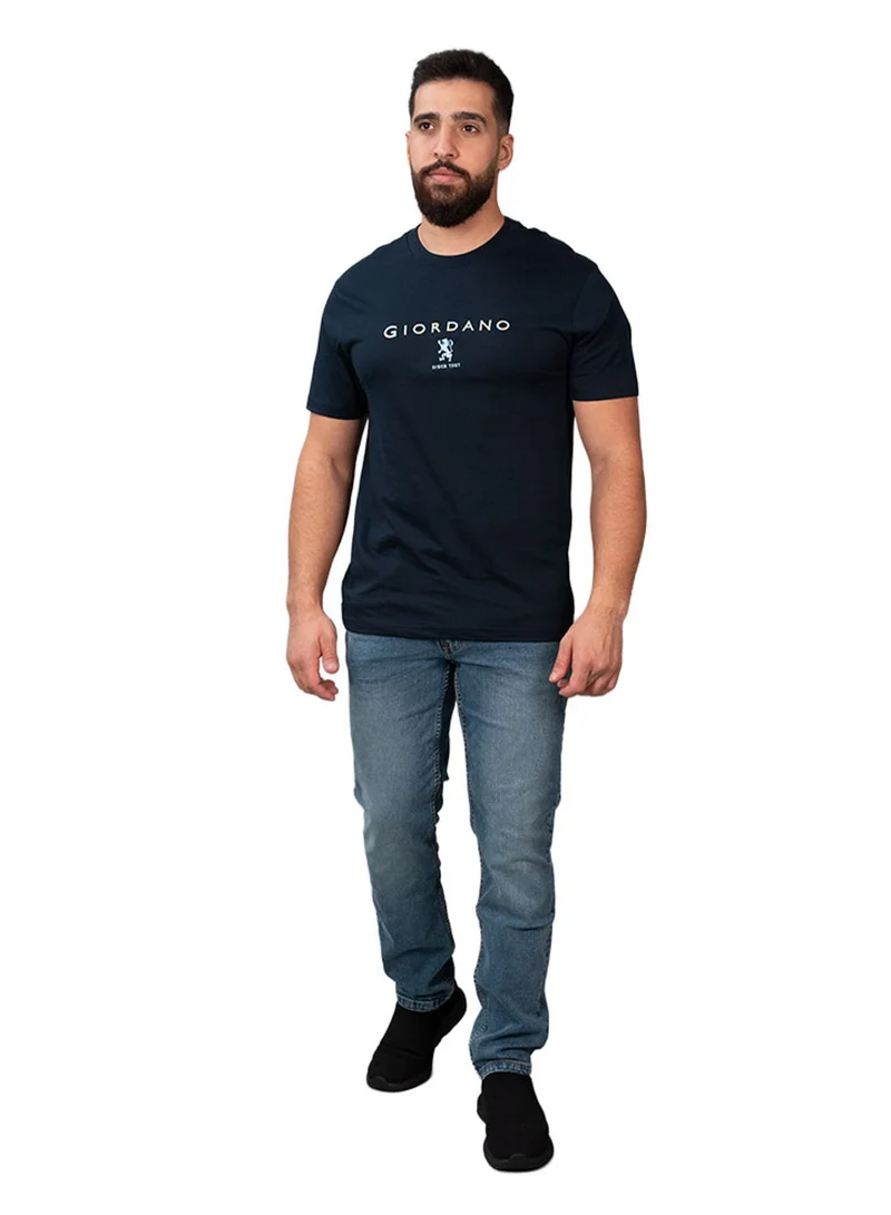 جيوردانو تي شيرت رجالي قطني بقصة ضيقة وطبعة مميزة