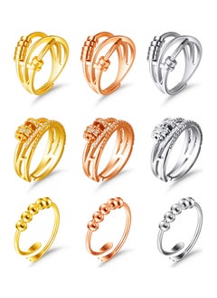 Fidget Ring For Anxiety Women, Metal Womens Spinner Rings, Stress Relief Anxiety Ring for Ladies Girls, Gold Rose (Gold Silver Color)