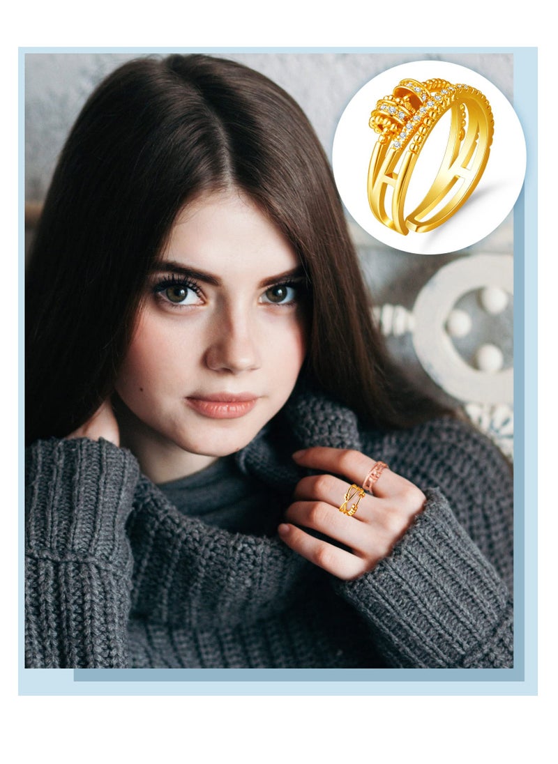 SYOSI - Fidget Ring For Anxiety Women, Metal Womens Spinner Rings, Stress Relief Anxiety Ring for Ladies Girls, Gold Rose (Gold Silver Color) - Image 1
