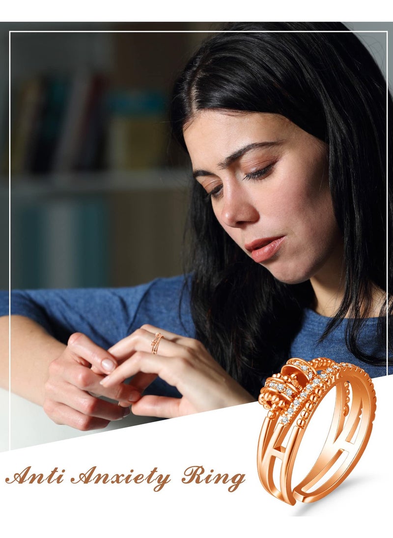 SYOSI - Fidget Ring For Anxiety Women, Metal Womens Spinner Rings, Stress Relief Anxiety Ring for Ladies Girls, Gold Rose (Gold Silver Color) - Image 1