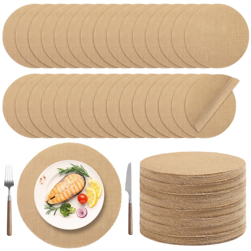 Kochorie 100 Pieces Burlap Placemats 11.8 Inch Round Reusable Brown Table Mats Natural Jute Fibers Placemats Bulk Circle Rustic Table Decorations for Dining Wedding Holiday Farmhouse Supplies - Image 1