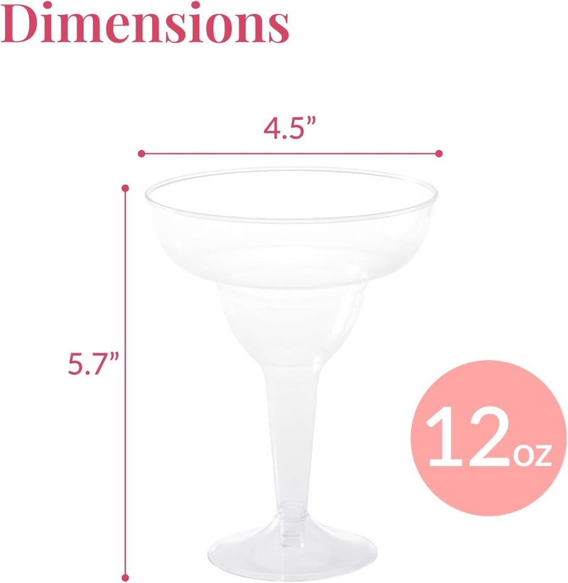 Prestee 50 Clear Plastic Margarita Glasses, 12oz - Heavy Duty Margarita Glasses Disposable for Cinco de Mayo Party Decorations, Taco Party, Plastic Cocktail Cups - Image 3