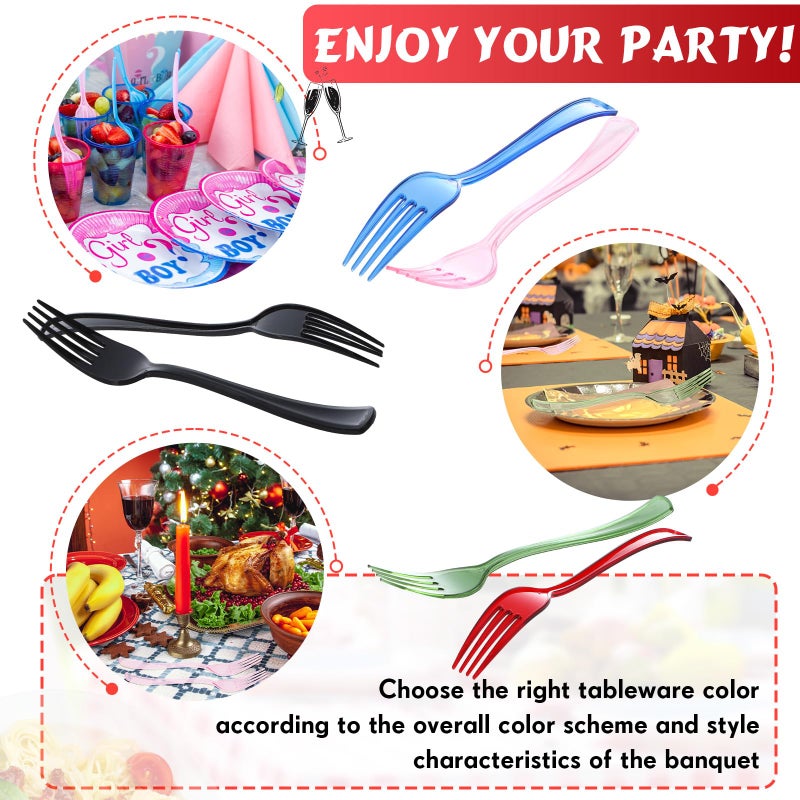 Minatee 50 Pcs Plastic Forks Disposable Cutlery Heavy Duty Dinnerware Plastic Silverware Flatware for Parties Supplies Dessert Picnics Holiday House(Red) - Image 4
