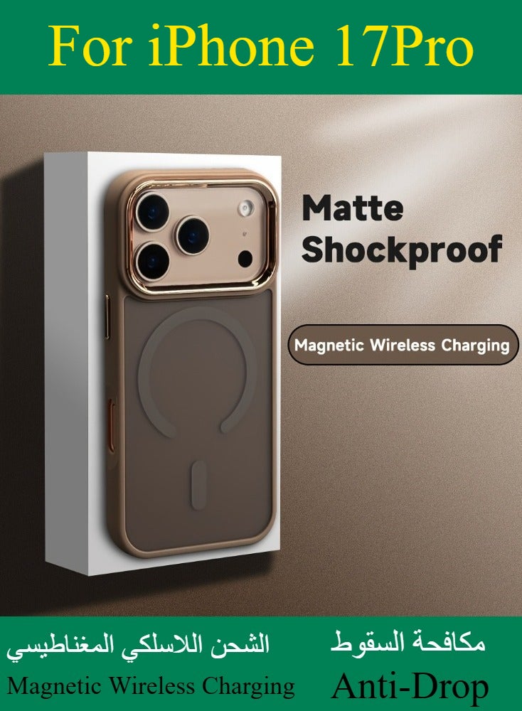 Dili Apple Gold Case iPhone 17 Pro Magnetic Wireless Charging Phone Case Matte Translucent Hard Acrylic Back Shockproof Armor Camera Lens Protection Cover - Image 1