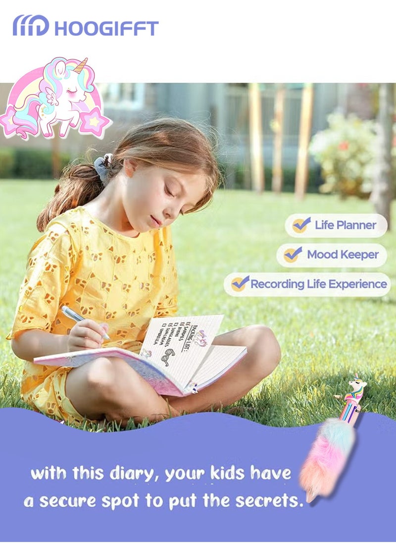 HOOGIFFT Unicorn Kids Diary with Lock and Key Journal Diary  for Girls Kids Gift Embroidery Fuzzy Lined Notebook School Office Writing Drawing Notepad , with 160 Pages  - Image 5