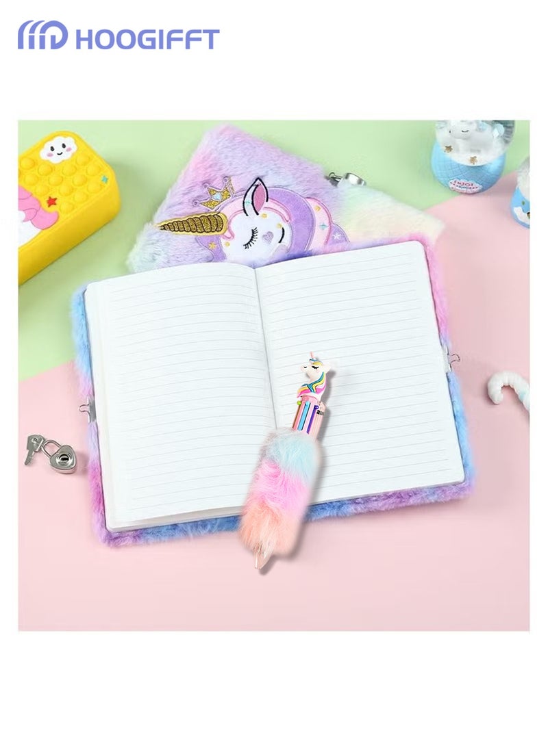 HOOGIFFT Unicorn Kids Diary with Lock and Key Journal Diary  for Girls Kids Gift Embroidery Fuzzy Lined Notebook School Office Writing Drawing Notepad , with 160 Pages  - Image 4
