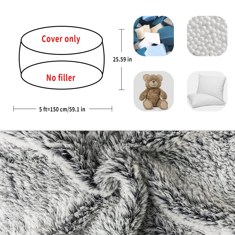 YudouTechï¼ˆNo Filler Bean Bag Chair Cover Without Filler,Big Round Soft Fluffy PV Velvet Washable Bean Bag Lazy Sofa Bed Cover for Adults,Living Room Bedroom Furniture Outside,5ft Dark Grey - Image 2