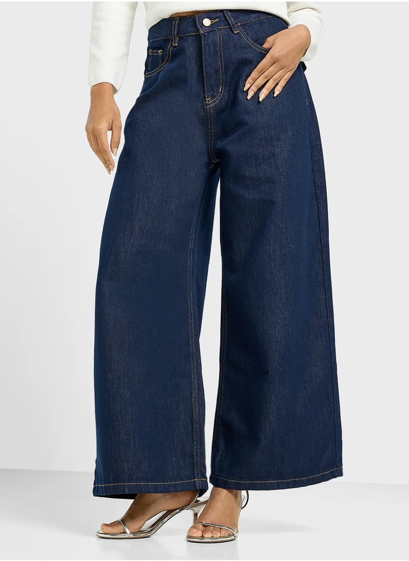 جينجر High Rise Wide Leg Jeans