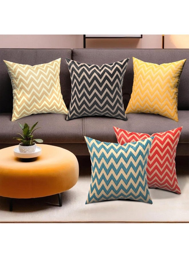 Kuber Industries Kuber Industries Set of 5 Washable & Removable Sofa Pillow Cover for Living Room | Decorative Cushion Covers 16 inch x 16 Inch for Bedroom & Home Decor | Zig Zag Golden - Multicolour - Image 1