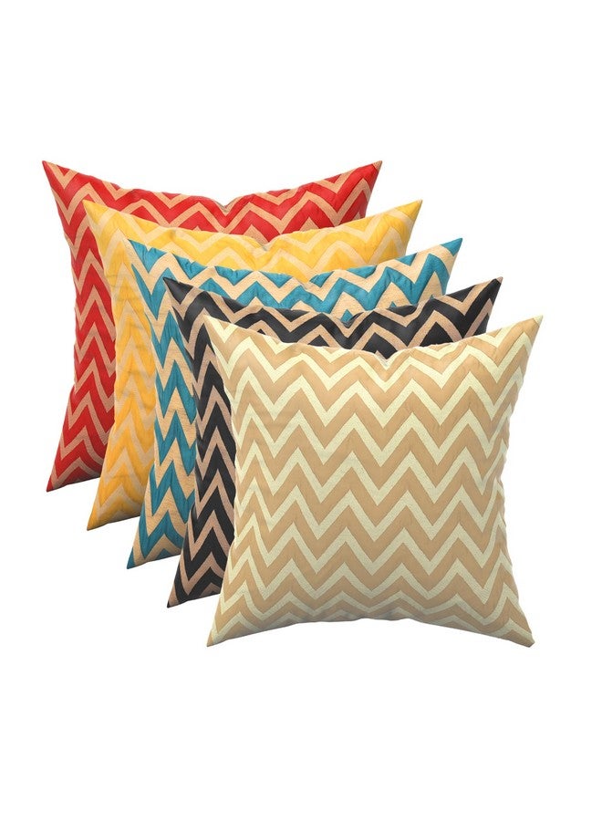 Kuber Industries Kuber Industries Set of 5 Washable & Removable Sofa Pillow Cover for Living Room | Decorative Cushion Covers 16 inch x 16 Inch for Bedroom & Home Decor | Zig Zag Golden - Multicolour - Image 2